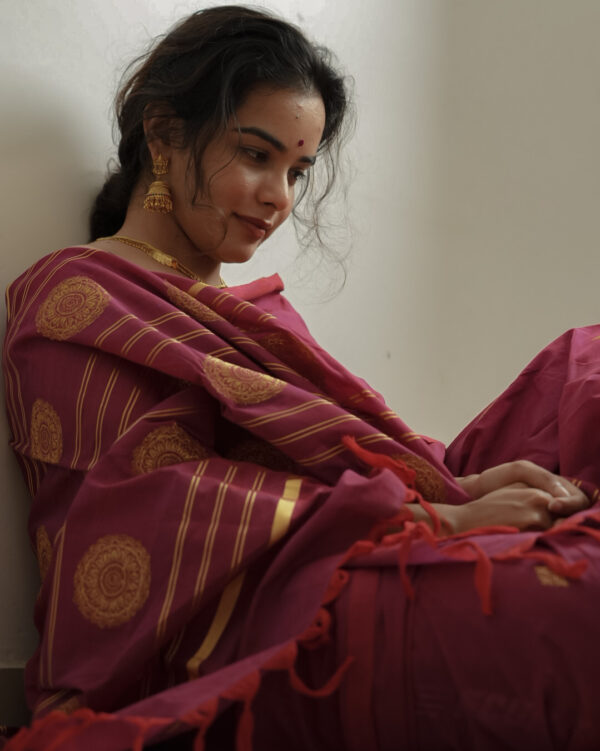 Wine gold Saree - Image 3